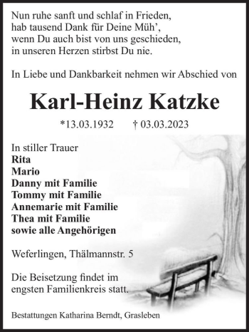 Traueranzeige von Karl-Heinz Katzke  von Magdeburger Volksstimme