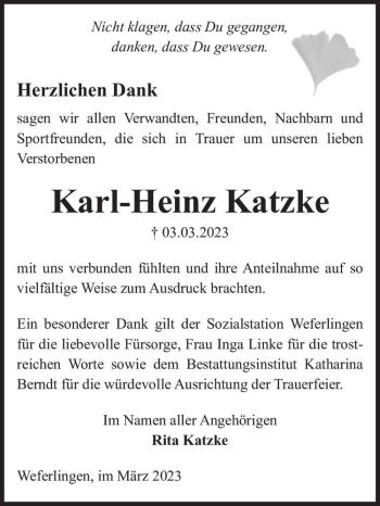Traueranzeige von Karl-Heinz Katzke  von Magdeburger Volksstimme