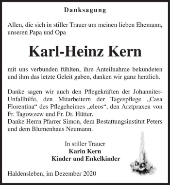 Traueranzeige von Karl-Heinz Kern  von Magdeburger Volksstimme