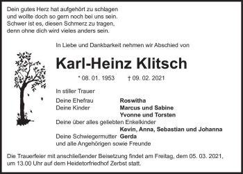 Traueranzeige von Karl-Heinz Klitsch  von Magdeburger Volksstimme