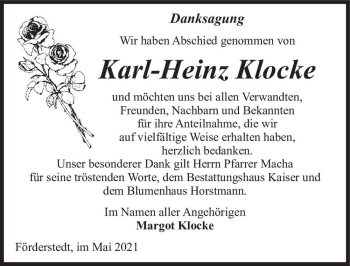 Traueranzeige von Karl-Heinz Klocke  von Magdeburger Volksstimme