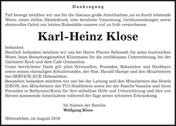 Traueranzeige von Karl-Heinz Klose  von Magdeburger Volksstimme