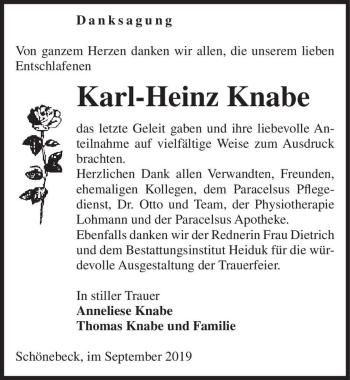 Traueranzeige von Karl-Heinz Knabe  von Magdeburger Volksstimme