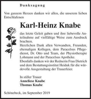 Traueranzeige von Karl-Heinz Knabe  von Magdeburger Volksstimme