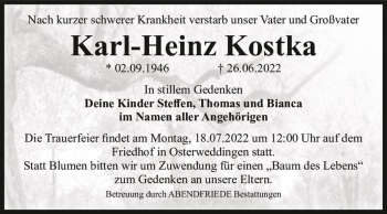 Traueranzeige von Karl-Heinz Kostka  von Magdeburger Volksstimme