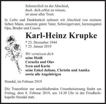 Traueranzeige von Karl-Heinz Krupke  von Magdeburger Volksstimme