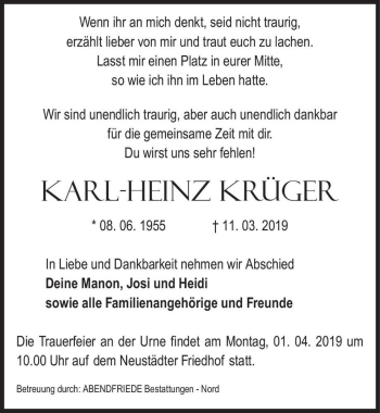 Traueranzeige von Karl-Heinz Krüger  von Magdeburger Volksstimme