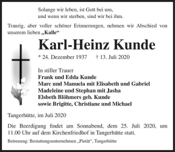 Traueranzeige von Karl-Heinz Kunde  von Magdeburger Volksstimme