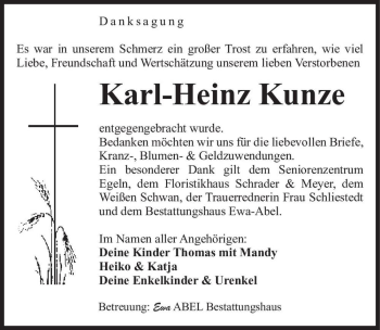 Traueranzeige von Karl-Heinz Kunze  von Magdeburger Volksstimme