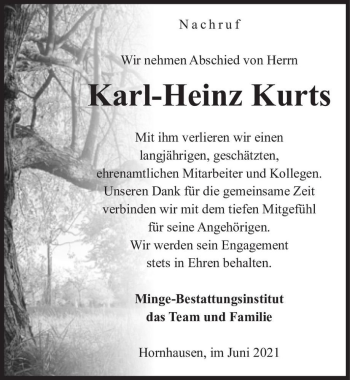 Traueranzeige von Karl-Heinz Kurts  von Magdeburger Volksstimme
