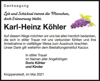 Traueranzeige von Karl-Heinz Köhler  von Magdeburger Volksstimme