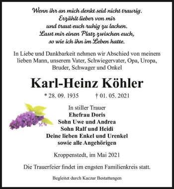 Traueranzeige von Karl-Heinz Köhler  von Magdeburger Volksstimme