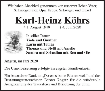 Traueranzeige von Karl-Heinz Köhrs  von Magdeburger Volksstimme