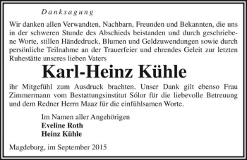 Traueranzeige von Karl-Heinz Kühle  von Magdeburger Volksstimme