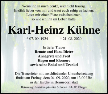 Traueranzeige von Karl-Heinz Kühne  von Magdeburger Volksstimme