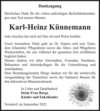 Traueranzeige von Karl-Heinz Künnemann  von Magdeburger Volksstimme