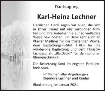 Traueranzeige von Karl-Heinz Lechner  von Magdeburger Volksstimme