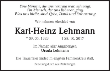 Traueranzeige von Karl-Heinz Lehmann  von Magdeburger Volksstimme
