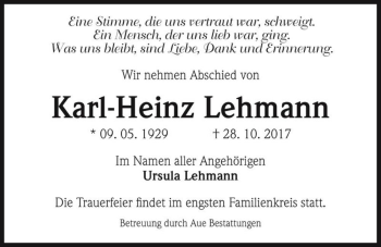 Traueranzeige von Karl-Heinz Lehmann  von Magdeburger Volksstimme