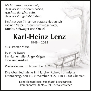 Traueranzeige von Karl-Heinz Lenz  von Magdeburger Volksstimme