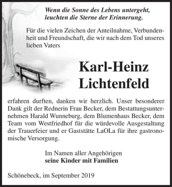 Traueranzeige von Karl-Heinz Lichtenfeld  von Magdeburger Volksstimme