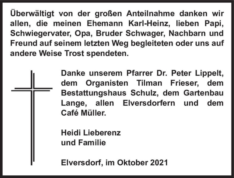  Traueranzeige für Karl-Heinz Lieberenz  vom 13.11.2021 aus Magdeburger Volksstimme