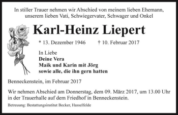 Traueranzeige von Karl-Heinz Liepert  von Magdeburger Volksstimme
