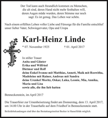 Traueranzeige von Karl-Heinz Linde  von Magdeburger Volksstimme