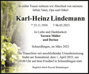 Traueranzeige von Karl-Heinz Lindemann  von Magdeburger Volksstimme