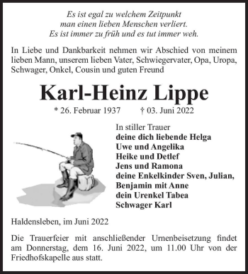 Traueranzeige von Karl-Heinz Lippe  von Magdeburger Volksstimme
