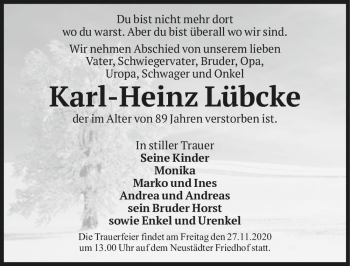 Traueranzeige von Karl-Heinz Lübcke  von Magdeburger Volksstimme