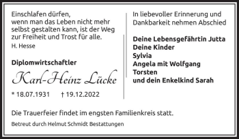 Traueranzeige von Karl-Heinz Lücke  von Magdeburger Volksstimme