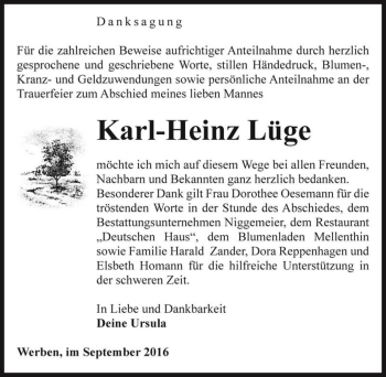 Traueranzeige von Karl-Heinz Lüge  von Magdeburger Volksstimme