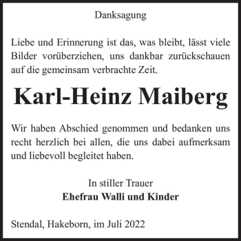 Traueranzeige von Karl-Heinz Maiberg  von Magdeburger Volksstimme