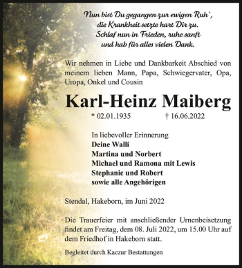 Traueranzeige von Karl-Heinz Maiberg  von Magdeburger Volksstimme