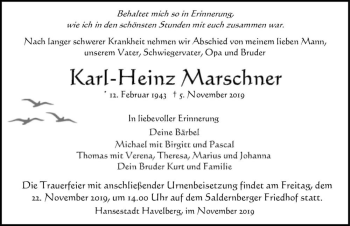 Traueranzeige von Karl-Heinz Marschner  von Magdeburger Volksstimme
