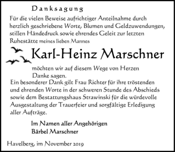 Traueranzeige von Karl-Heinz Marschner  von Magdeburger Volksstimme