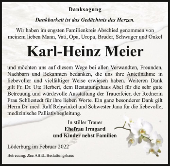 Traueranzeige von Karl-Heinz Meier  von Magdeburger Volksstimme