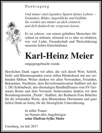 Traueranzeige von Karl-Heinz Meier  von Magdeburger Volksstimme