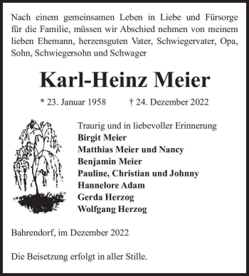 Traueranzeige von Karl-Heinz Meier  von Magdeburger Volksstimme