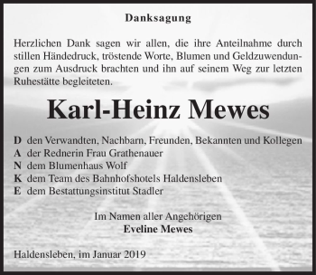 Traueranzeige von Karl-Heinz Mewes  von Magdeburger Volksstimme