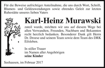 Traueranzeige von Karl-Heinz Murawski  von Magdeburger Volksstimme