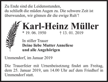 Traueranzeige von Karl-Heinz Müller  von Magdeburger Volksstimme