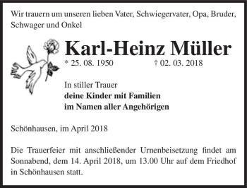 Traueranzeige von Karl-Heinz Müller  von Magdeburger Volksstimme