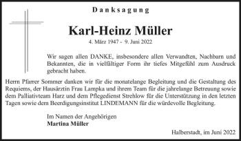 Traueranzeige von Karl-Heinz Müller  von Magdeburger Volksstimme