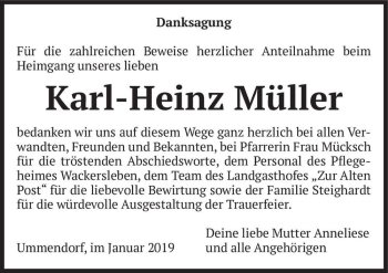 Traueranzeige von Karl-Heinz Müller  von Magdeburger Volksstimme