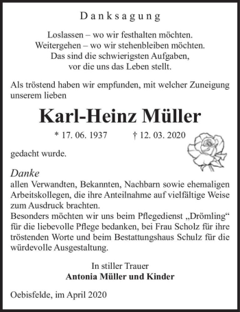 Traueranzeige von Karl-Heinz Müller  von Magdeburger Volksstimme
