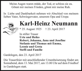 Traueranzeige von Karl-Heinz Neumann  von Magdeburger Volksstimme