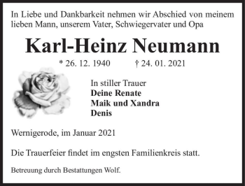 Traueranzeige von Karl-Heinz Neumann  von Magdeburger Volksstimme