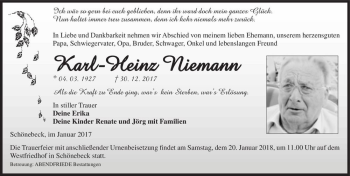 Traueranzeige von Karl-Heinz Niemann  von Magdeburger Volksstimme